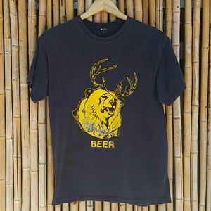 2/$15 SPENCER'S Blue & Gold Bear Deer 'Beer' Tee L